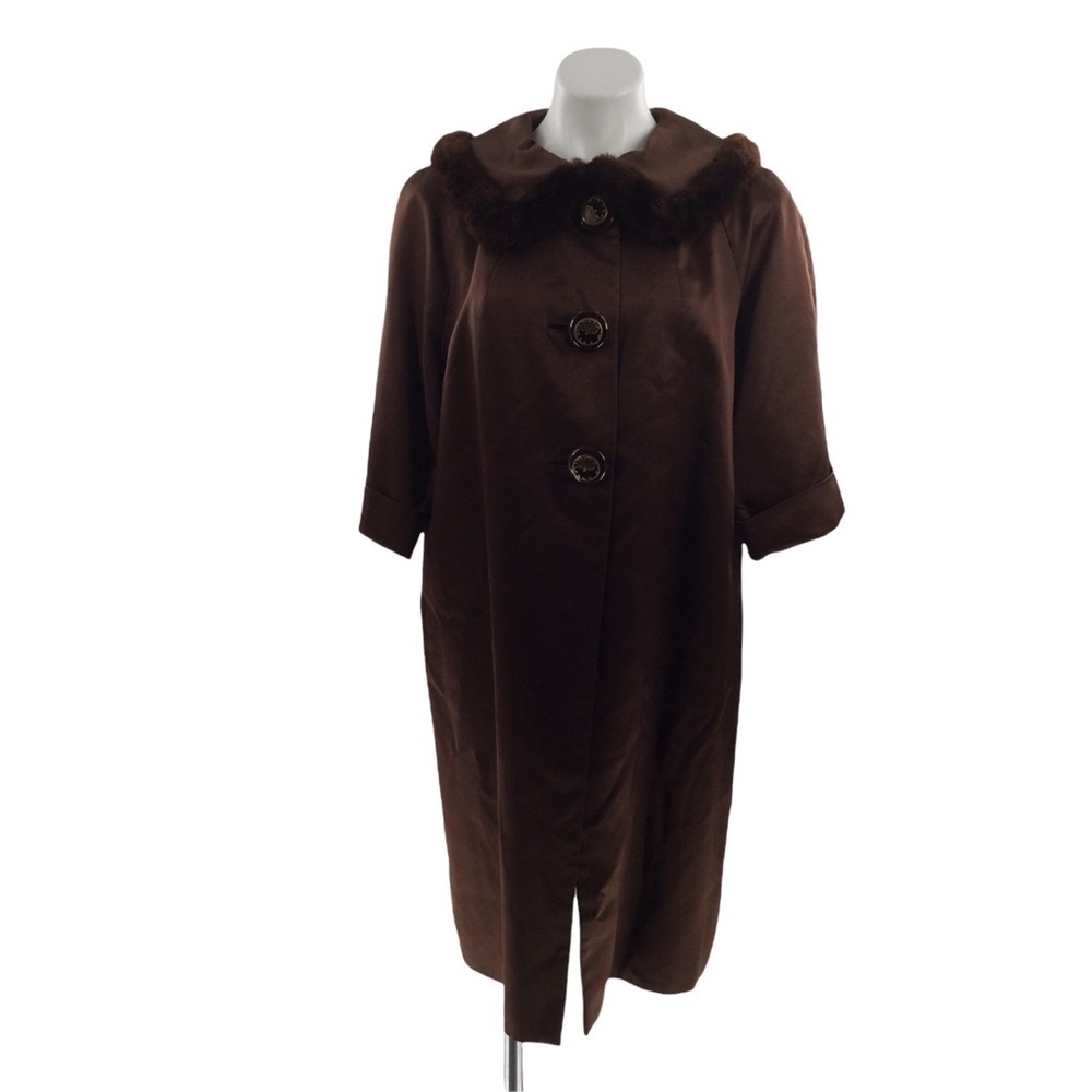 Vintage 1920s Art Deco Fur and Silk chocolate Brown Coat‎
